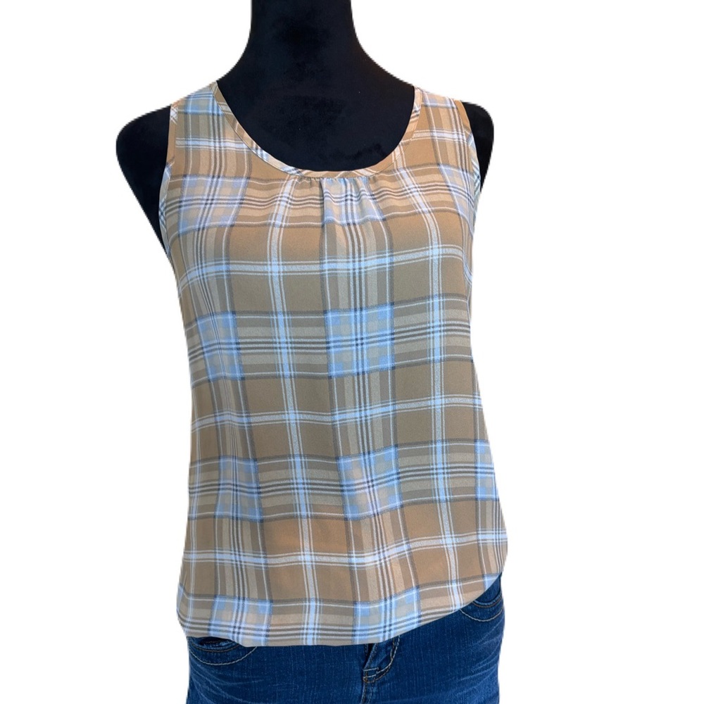 XS Van-Heusen Tank White and Brown Patterned